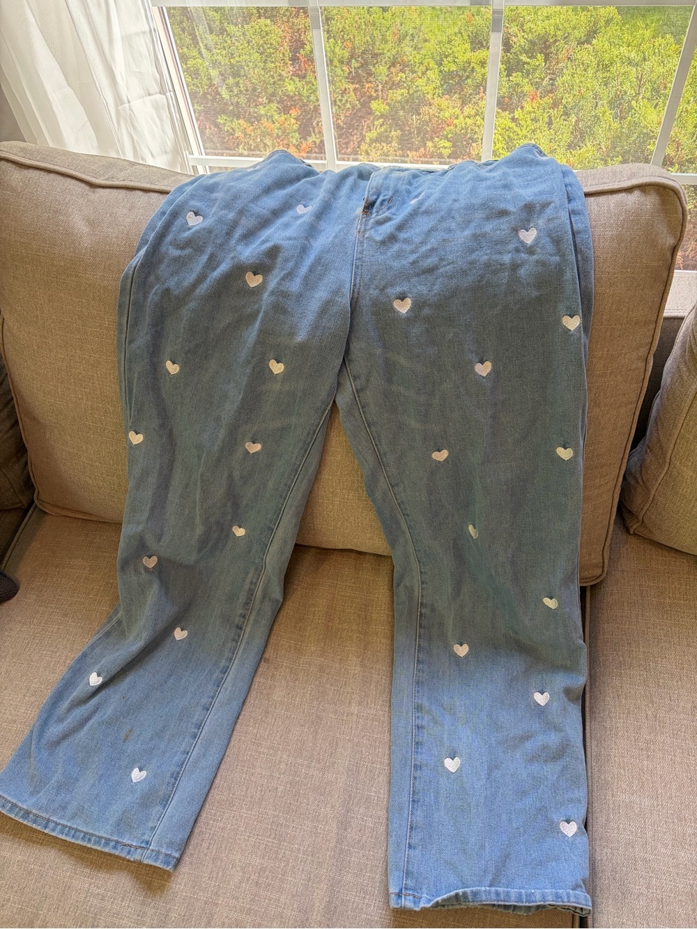 Heart Print Blue Denim Jeans